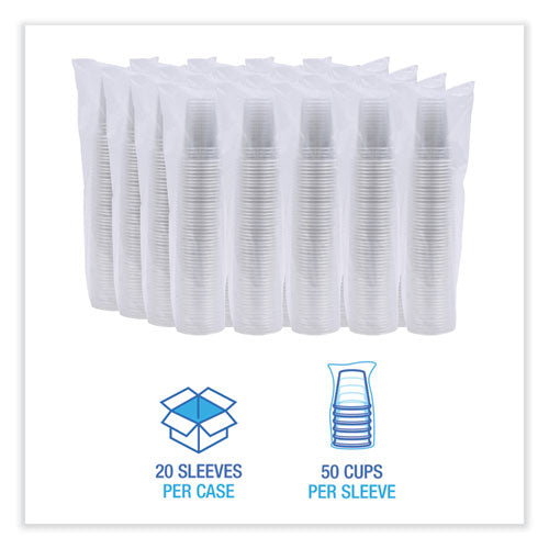 Image of Boardwalk® Clear Plastic Cold Cups, 9 oz, 50/Sleeve, 20 Sleeves/Carton