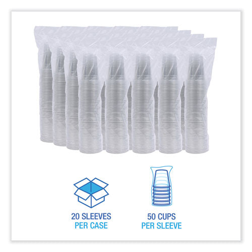 Image of Boardwalk® Clear Plastic Cold Cups, 16 oz, 50/Sleeve, 20 Sleeves/Carton