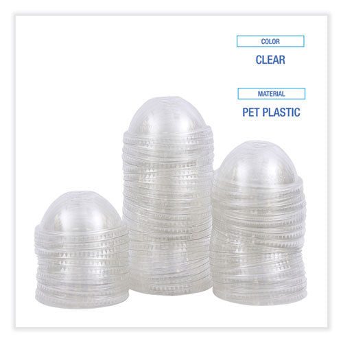 Image of Boardwalk® PET Cold Cup Dome Lids, Fits 14 oz to 24 oz Cold Cups, Plastic, Clear, 100/Sleeve, 10 Sleeves/Carton