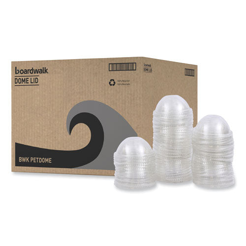 Image of Boardwalk® PET Cold Cup Dome Lids, Fits 14 oz to 24 oz Cold Cups, Plastic, Clear, 100/Sleeve, 10 Sleeves/Carton