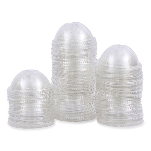 Image of Boardwalk® PET Cold Cup Dome Lids, Fits 14 oz to 24 oz Cold Cups, Plastic, Clear, 100/Sleeve, 10 Sleeves/Carton