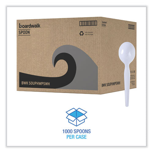 Image of Boardwalk® Heavyweight Polystyrene Cutlery, Soup Spoon, Plastic, White, 1,000/Carton
