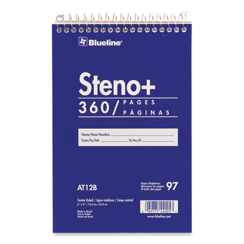 Image of Blueline® High-Capacity Steno Pad, Medium/College Rule, Blue Cover, 180 White 6 x 9 Sheets
