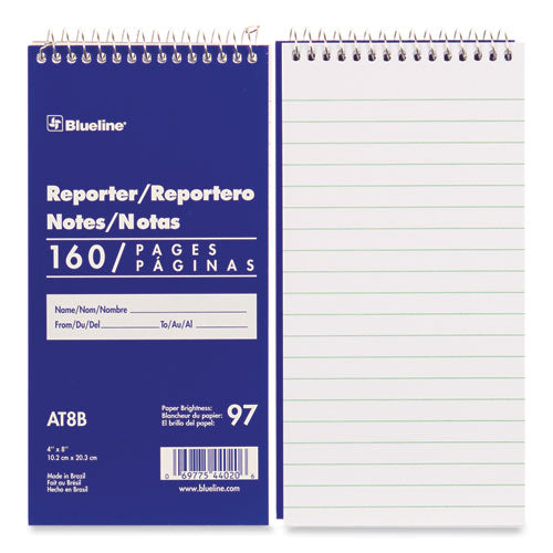 Image of Blueline® Reporters Note Pad, Medium/College Rule, Blue Cover, 80 White 4 x 8 Sheets