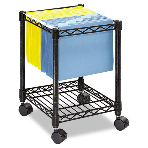 Image of Safco® Compact Mobile Wire File Cart, Metal, 1 Shelf, 1 Bin, 15.5" x 14" x 19.75", Black