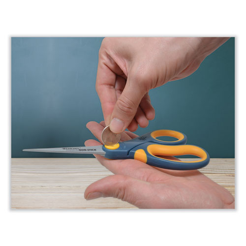 Image of Westcott® Non-Stick Titanium Bonded Scissors, 8" Long, 3.25" Cut Length, Straight Gray/Yellow Handle, 3/Pack