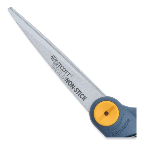 Image of Westcott® Non-Stick Titanium Bonded Scissors, 8" Long, 3.25" Cut Length, Crane-Style Gray/Yellow Handle