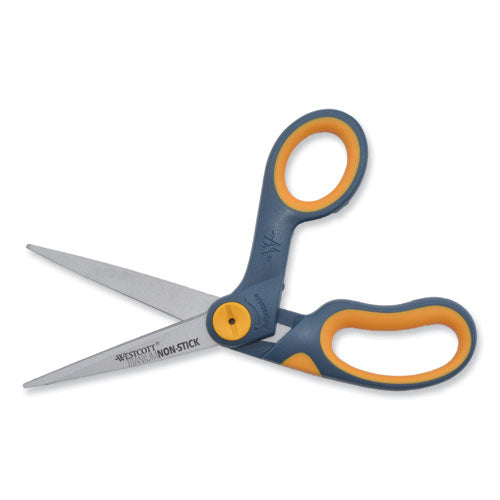 Image of Westcott® Non-Stick Titanium Bonded Scissors, 8" Long, 3.25" Cut Length, Crane-Style Gray/Yellow Handle