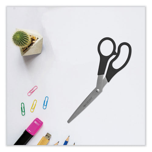 Image of Westcott® Value Line Stainless Steel Shears Value Pack, 8" Long, 3.5" Cut Length, Crane-Style Black Handle, 3/Pack