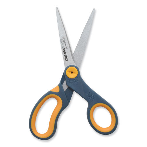 Image of Westcott® Non-Stick Titanium Bonded Scissors, 8" Long, 3.25" Cut Length, Straight Gray/Yellow Handle, 3/Pack