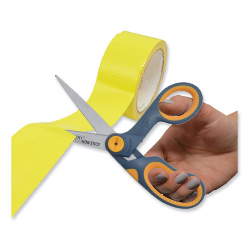 Image of Westcott® Non-Stick Titanium Bonded Scissors, 8" Long, 3.25" Cut Length, Crane-Style Gray/Yellow Handle
