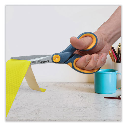Image of Westcott® Non-Stick Titanium Bonded Scissors, 8" Long, 3.25" Cut Length, Straight Gray/Yellow Handle, 3/Pack
