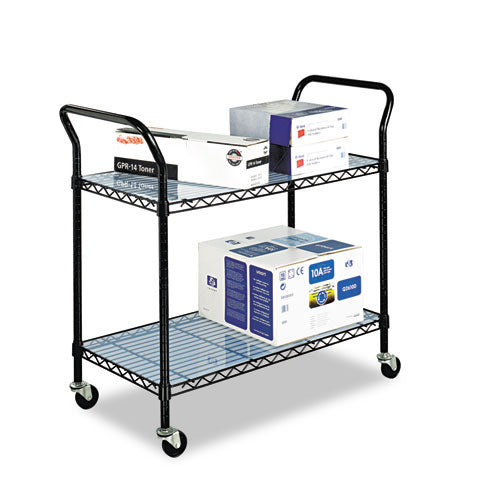 Image of Safco® Wire Utility Cart, Metal, 2 Shelves, 400 lb Capacity, 43.75" x 19.25" x 40.5", Black