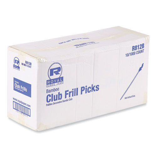 Image of AmerCareRoyal® Cellophane-Frill Wood Picks, Bamboo, 4" Assorted, 10,000/Carton
