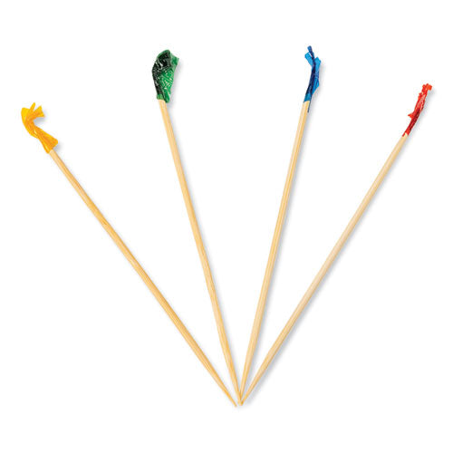 Image of AmerCareRoyal® Cellophane-Frill Wood Picks, Bamboo, 4" Assorted, 10,000/Carton