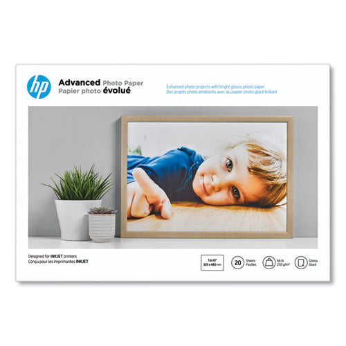 Image of HP Advanced Photo Paper, 10.5 Mil, 13 X 19, Glossy White, 20/pack