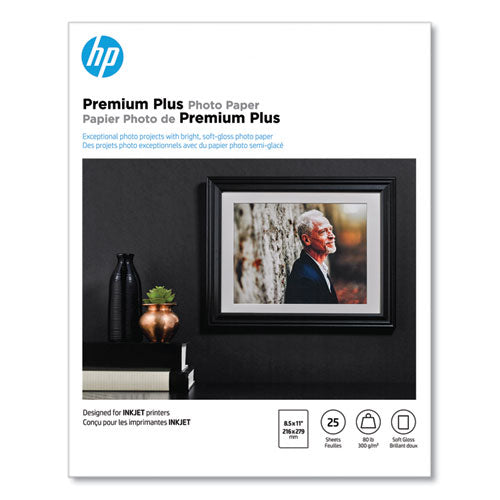 Image of HP Premium Plus Photo Paper, 11.5 Mil, 8.5 X 11, Soft-Gloss White, 25/pack