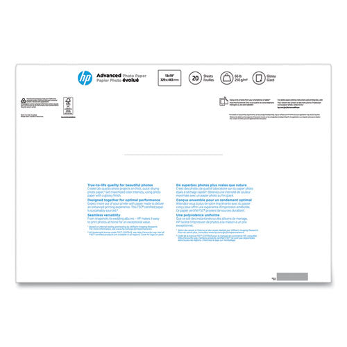 Image of HP Advanced Photo Paper, 10.5 Mil, 13 X 19, Glossy White, 20/pack