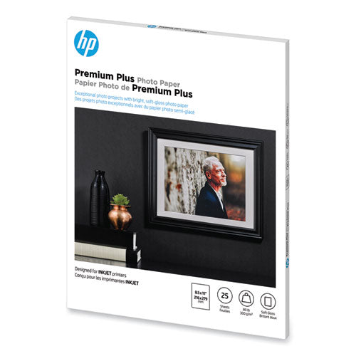 Image of HP Premium Plus Photo Paper, 11.5 Mil, 8.5 X 11, Soft-Gloss White, 25/pack