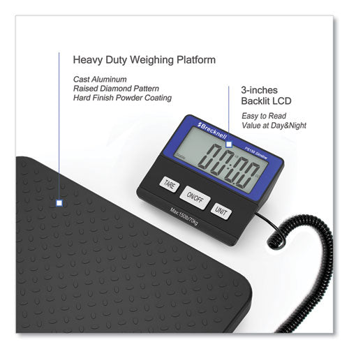 Image of Brecknell PS150 Slimline Portable Bench Scale, 150 lbs/70 kg Capacity, 11.8 x 11.8 x 1.34 Platform, Black