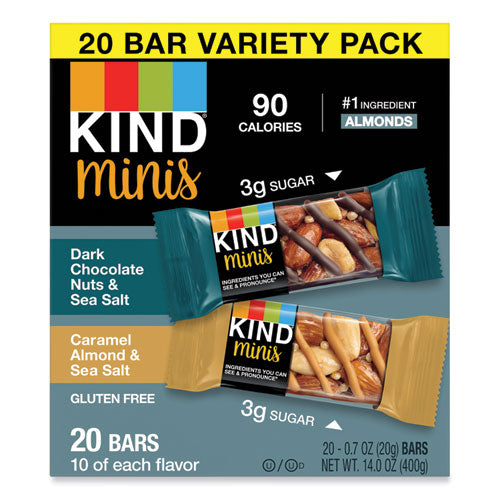 Image of KIND Minis, Dark Chocolate Nuts And Sea Salt/caramel Almond And Sea Salt, 0.7 Oz, 20/pack