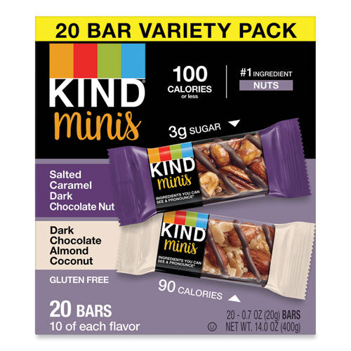 Image of KIND Minis, Salted Caramel And Dark Chocolate Nut/dark Chocolate Almond And Coconut, 0.7 Oz, 20/pack