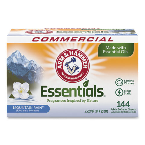 Image of Arm & Hammer Essentials Dryer Sheets, Mountain Rain, 144 Sheets/box