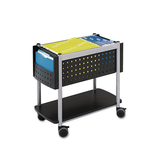 Image of Safco® Scoot Open Top Mobile File Cart, Metal, 1 Shelf, 3 Bins, 28" x 14.75" x 26", Black/Silver