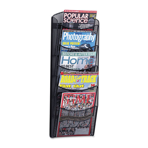 Image of Safco® Onyx Mesh Literature Rack, Five Compartments, 10.25w X 3.5d X 28.33h, Black