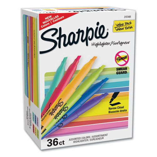 Image of Sharpie® Pocket Style Highlighters, Assorted Ink Colors, Chisel Tip, Assorted Barrel Colors, 36/Pack