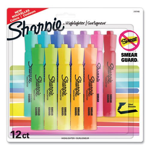 Image of Sharpie® Tank Style Highlighters, Assorted Ink Colors, Chisel Tip, Assorted Barrel Colors, 12/Pack