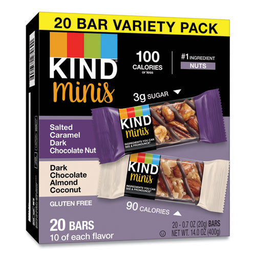 Image of KIND Minis, Salted Caramel And Dark Chocolate Nut/dark Chocolate Almond And Coconut, 0.7 Oz, 20/pack