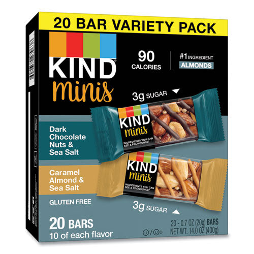Image of KIND Minis, Dark Chocolate Nuts And Sea Salt/caramel Almond And Sea Salt, 0.7 Oz, 20/pack