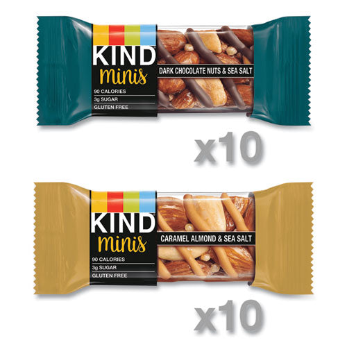 Image of KIND Minis, Dark Chocolate Nuts And Sea Salt/caramel Almond And Sea Salt, 0.7 Oz, 20/pack
