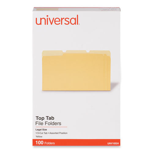 Image of Universal® Deluxe Colored Top Tab File Folders, 1/3-Cut Tabs: Assorted, Legal Size, Yellow/Light Yellow, 100/Box