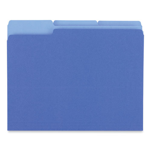 Image of Universal® Interior File Folders, 1/3-Cut Tabs: Assorted, Letter Size, 11-pt Stock, Blue, 100/Box