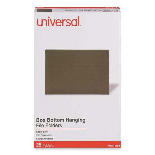 Image of Universal® Box Bottom Hanging File Folders, 2" Capacity, Legal Size, 1/5-Cut Tabs, Standard Green, 25/Box