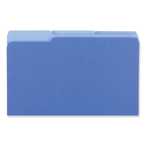 Image of Universal® Interior File Folders, 1/3-Cut Tabs: Assorted, Legal Size, 11-pt Stock, Blue, 100/Box