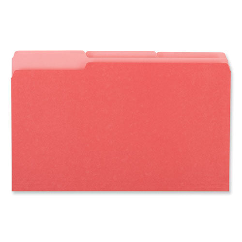 Image of Universal® Interior File Folders, 1/3-Cut Tabs: Assorted, Legal Size, 11-pt Stock, Red, 100/Box