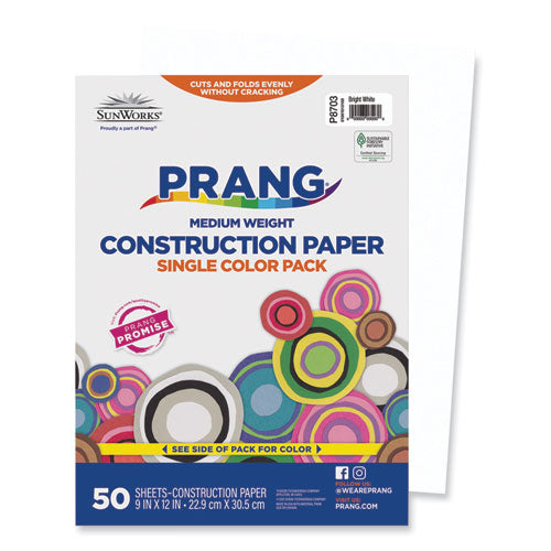 Image of Prang® SunWorks Construction Paper, 50 lb Text Weight, 9 x 12, Bright White, 50/Pack