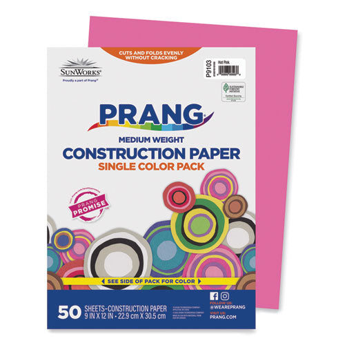 Image of Prang® SunWorks Construction Paper, 50 lb Text Weight, 9 x 12, Hot Pink, 50/Pack