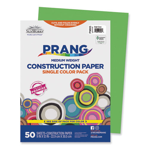 Image of Prang® SunWorks Construction Paper, 50 lb Text Weight, 9 x 12, Bright Green, 50/Pack