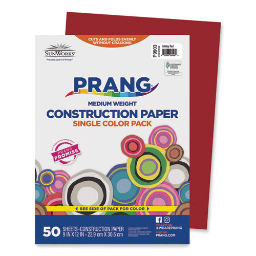 Image of Prang® SunWorks Construction Paper, 50 lb Text Weight, 9 x 12, Holiday Red, 50/Pack