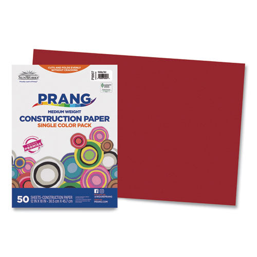Image of Prang® SunWorks Construction Paper, 50 lb Text Weight, 12 x 18, Holiday Red, 50/Pack