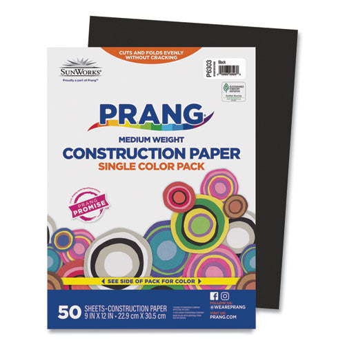 Image of Prang® SunWorks Construction Paper, 50 lb Text Weight, 9 x 12, Black, 50/Pack
