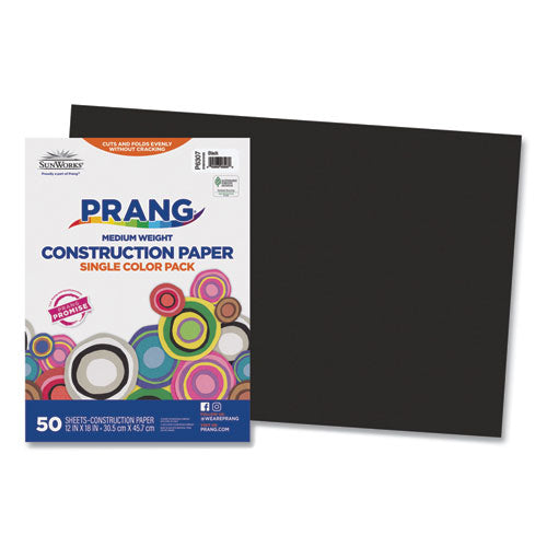 Image of Prang® SunWorks Construction Paper, 50 lb Text Weight, 12 x 18, Black, 50/Pack
