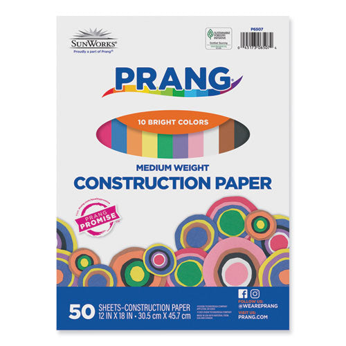Image of Prang® SunWorks Construction Paper, 50 lb Text Weight, 12 x 18, Assorted, 50/Pack
