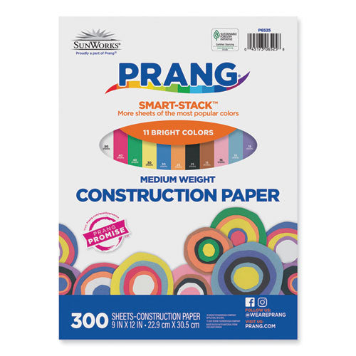 Image of Prang® SunWorks Construction Paper Smart-Stack, 50 lb Text Weight, 9 x 12, Assorted, 300/Pack