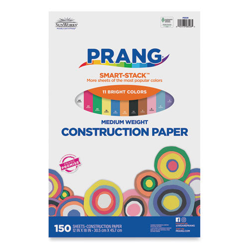 Image of Prang® SunWorks Construction Paper Smart-Stack, 50 lb Text Weight, 12 x 18, Assorted, 150/Pack