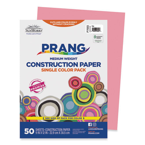 Image of Prang® SunWorks Construction Paper, 50 lb Text Weight, 9 x 12, Pink, 50/Pack